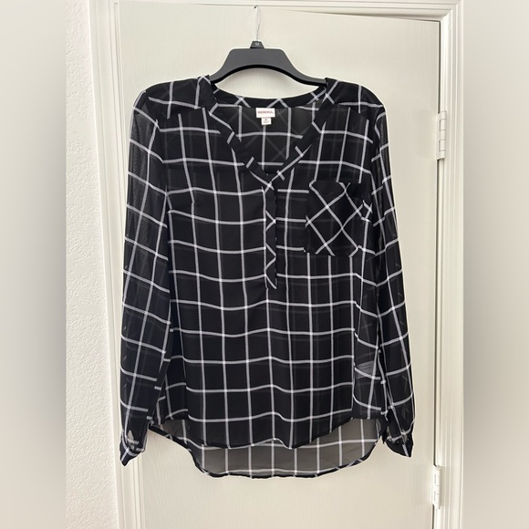Merona Black White Stripes Long Sleeve Sheer V Neck Top Shirt. Size Medium - Picture 1 of 9
